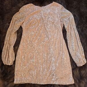Rose Gold Sequin Long Sleeve Dress